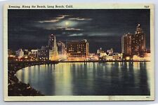 Postcard Long Beach California Evening Along Beach Night View Skyline picture