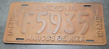 1939 AZ vintage license plate F5935 original marcos de niza picture