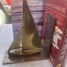 Solid Brass Large Sailboat Bookends Statue 10x7.5” Vintage picture