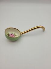 Vintage Noritake Hand Painted Pink Floral Condiment Ladle Spoon Green Gold Trim  picture