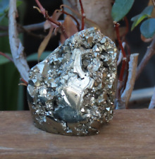 Unique Polished & Raw Pyrite Crystal Piece 362 Grams Mineral 68mm Tall From Peru picture
