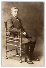 c1910's Handsome Boy Sat On Chair Studio Manchester VT RPPC Photo Postcard picture