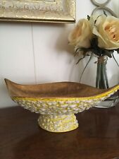 Vtg Ceramic Art Dish MCM Decorative Bowl Yellow Bubbles Gold 1960’s Excellent  picture