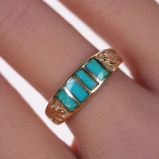 sz8.5 Vintage 14k Zuni turquoise channel inlay ring picture