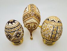 Pysanky Handpainted Relief Polish Ukrainian Set 3 Easter Real Duck Chicken Eggs picture
