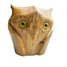 Vintage MCM Wood Carved Owl Glass Eyes Folk Art 89 Buckeye picture