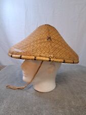 Vintage Conical Hat Asian Coolie Straw Bamboo Intricately Woven Hat picture