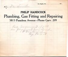 c1910s Billhead - Philip Handcock, Plumbing Gas Fitting and Repairs, Los Angeles picture