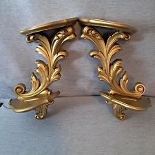 Vtg Pair Of Dart 1975 MCM Hollywood Regency 2 Tier Gold Wall/ Plate Shelves picture