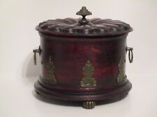 Rare Antique/Vintage Round Wood Storage Box Wood And Brass picture