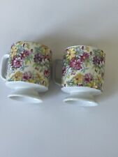 Vintage Chintz Tea Espresso Demitasse Coffee Cup Pink Yellow Green Floral Lot /2 picture