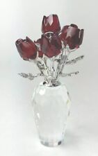 Signed Swarovski Crystal Bouquet Of 6 Red Roses In Vase Figurine Gift 2.75 Inch picture