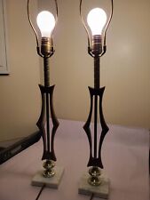 MCM 29 Inch Metal, Wood Marble Table Lamps Unmarked picture
