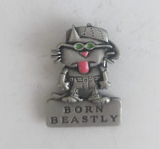 Vintage O J Benton Born Beastly Cool Cat Silver Pewter Lapel Hat Pin picture