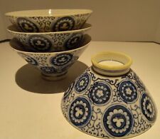 4 Blue And White Japanese Porcelain Rice Bowls Great Condition Beautiful picture
