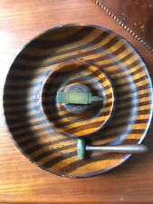 Vintage Wooden Striped Nut Bowl ~ Hammer & Anvil Nut Breaker in Center picture