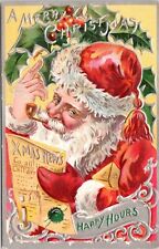C.1910s Christmas Smoking Santa Reading Newspaper Happy Hours Postcard A216 picture
