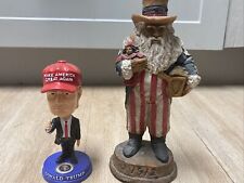 Vintage Wooden Uncle Sam Carving 1912 And Donald Trump Bobble Head picture
