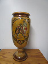 Vintage Wooden Vase, with Drawings and Painted Matador, Flowers and Cardinal picture