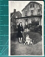 Vintage Photo Black White Sepia Snapshot Woman Pretty Lady Baby Nice House picture