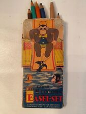 1930s Set Of 7 Childs Colored Pencils in Whimsical Original Cardboard Box 1933 picture