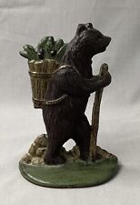 Cast Iron Hiking Bear Bookend Doorstop Walking Stick & Backpack Cabin Decor picture