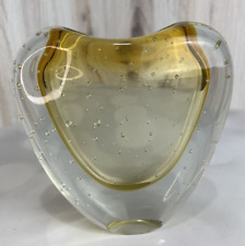 VTG Heart Art Glass Murano? Bullicante Bubbles Hand Blown Vase 6” Heavy Love picture