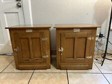 Vintage Pair of White Clad Oak Ice Box Nightstand Cabinet End Tables picture
