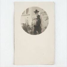 Old West Circle Man RPPC Postcard c1915 Western Vest Cowboy Hat Real Photo B1103 picture