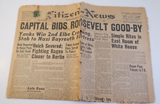 Capital Bids Roosevelt Good-By Newspaper Citizens News Hollywood California 1945 picture