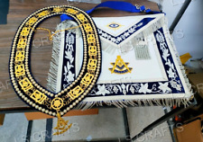 MASONIC PAST MASTER APRON & CHAIN COLLAR and JEWEL NAVY BLUE VELVET picture