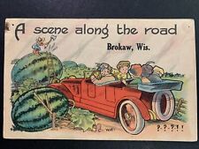 Antique 1917 Graphic Touring Early Auto Car Oil Gas Travel Post Card Brokaw WI picture