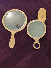Hand Mirrors-French Ivory Celluloid Hand Mirrors And Vintage Hairbrush  picture
