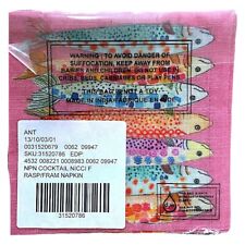 FIVE Anthropologie Under the Sea Pink Cocktail Napkins Colorful Fish 100% Cotton picture