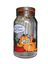 1978 Garfield Anchor Hocking Glass Canister with Lid Full Tummy Happy Tummy picture