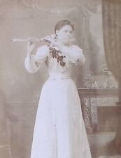 C.1890s Cabinet Card Flute Player Musical Woman Grand Rapids MI Studio A324 picture