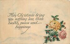 DB Christmas Postcard L380 Two Cancels 1916 Mums Holly Health Peace Happiness picture