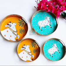 Set Of 2 Pichwai Cow Metal Tray Wedding Favor Christmas Gift Housewarming Favor picture