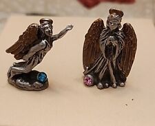 Set of 2 Vintage 1993 Miniature Pewter Angels With Gold Wings & Crystal Balls picture