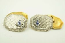 Vintage 14k White And Yellow Gold Enamel Masonic Patterned Cufflinks picture