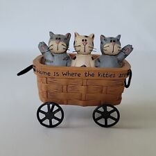 Blossom Bucket Basket Wagon Carrying 3 Kittens Waving Figurine Home 2.5