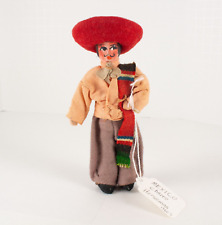 1960s Vintage Hand Painted Folk Doll Mexico Charro Horseman Cowboy Sombrero Hand picture