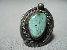 IMPRESSIVE VINTAGE NAVAJO GREEN TURQUOISE STERLING SILVER RING picture
