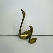 Vintage Solid Brass Swan Goose 5” & 2” Figurine Mid Century Art Deco picture