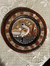 Vintage Mexican Pottery Plate Tonala HDP Folk Art Bird Wall Hanging 6