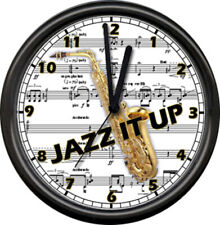 Jazz Musician Saxophone Piano Bar Music Room Lounge Music Notes Sign Wall Clock  picture