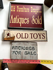 Vintage Looking ANTIQUES SOLD... BOUGHT Old Toys Antiques For Sale Wood Signs Sh picture