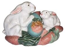 White Rabbits Carrots Statue Large Figurine Bunny Vegetables picture