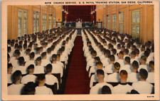 WWII US Naval Training Station San Diego CA Church Service Sailors White Uniform picture