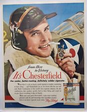 1942 Chesterfield Fighter Pilot Cigarettes Vtg WWII Era Print Ad Man Cave Art picture